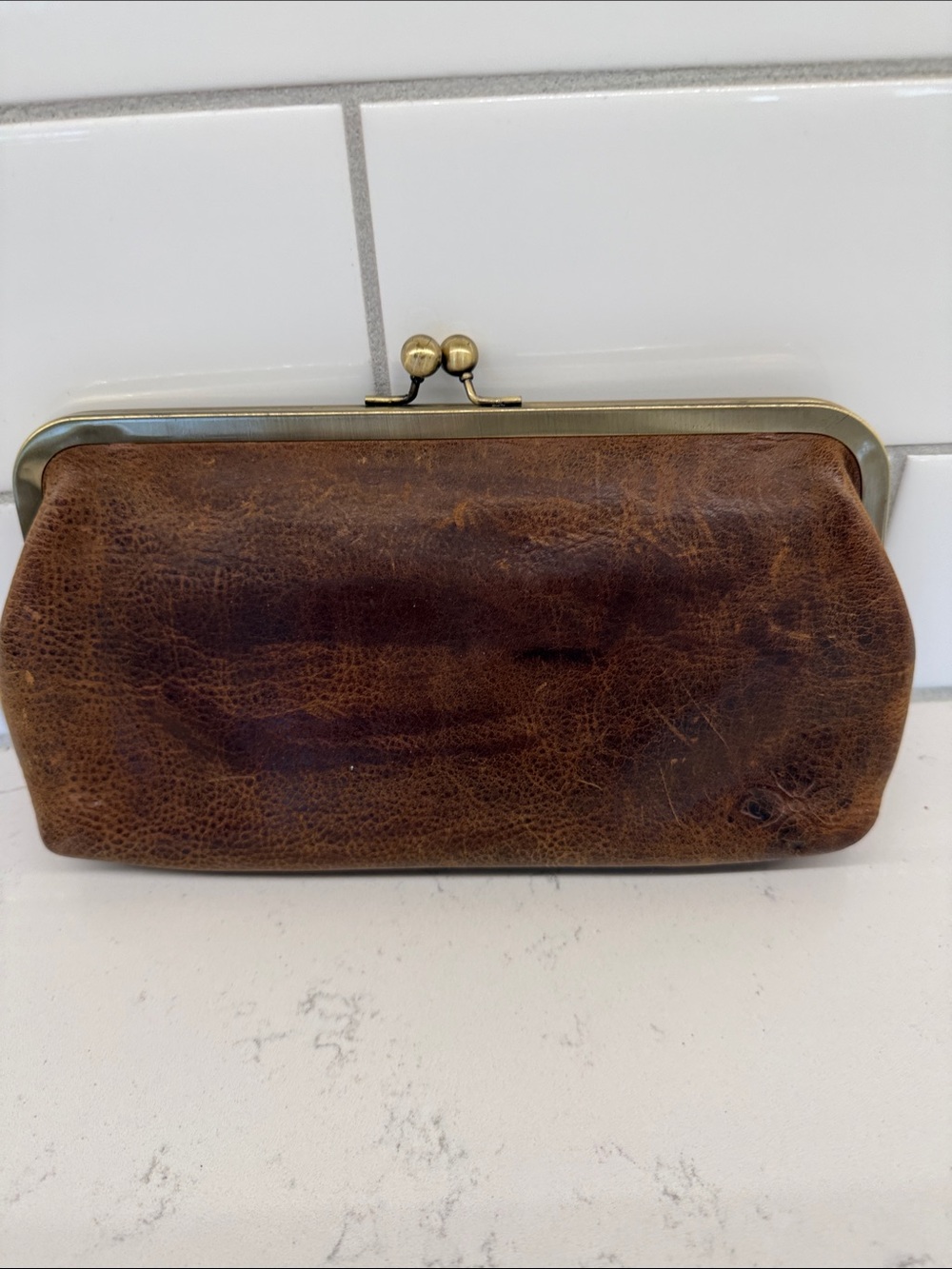 Patricia Nash kiss lock reversible leather clutch